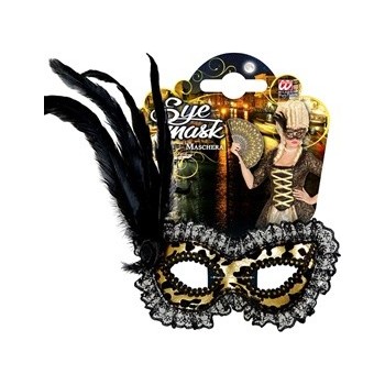 MASCHERA ORO FLOCCATA CON FINITURA IN PIZZO, ROSA E PIUME  W04694