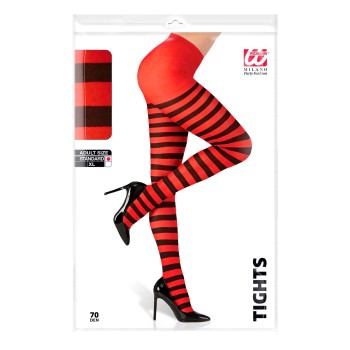 COLLANT DONNA CALZE ROSSE NERE RIGHE W2074