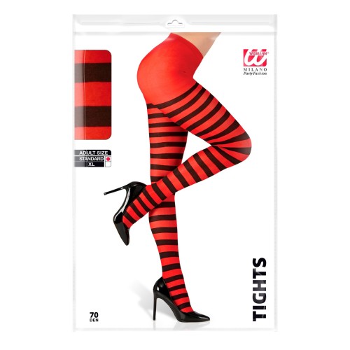 COLLANT DONNA CALZE ROSSE NERE RIGHE W2074